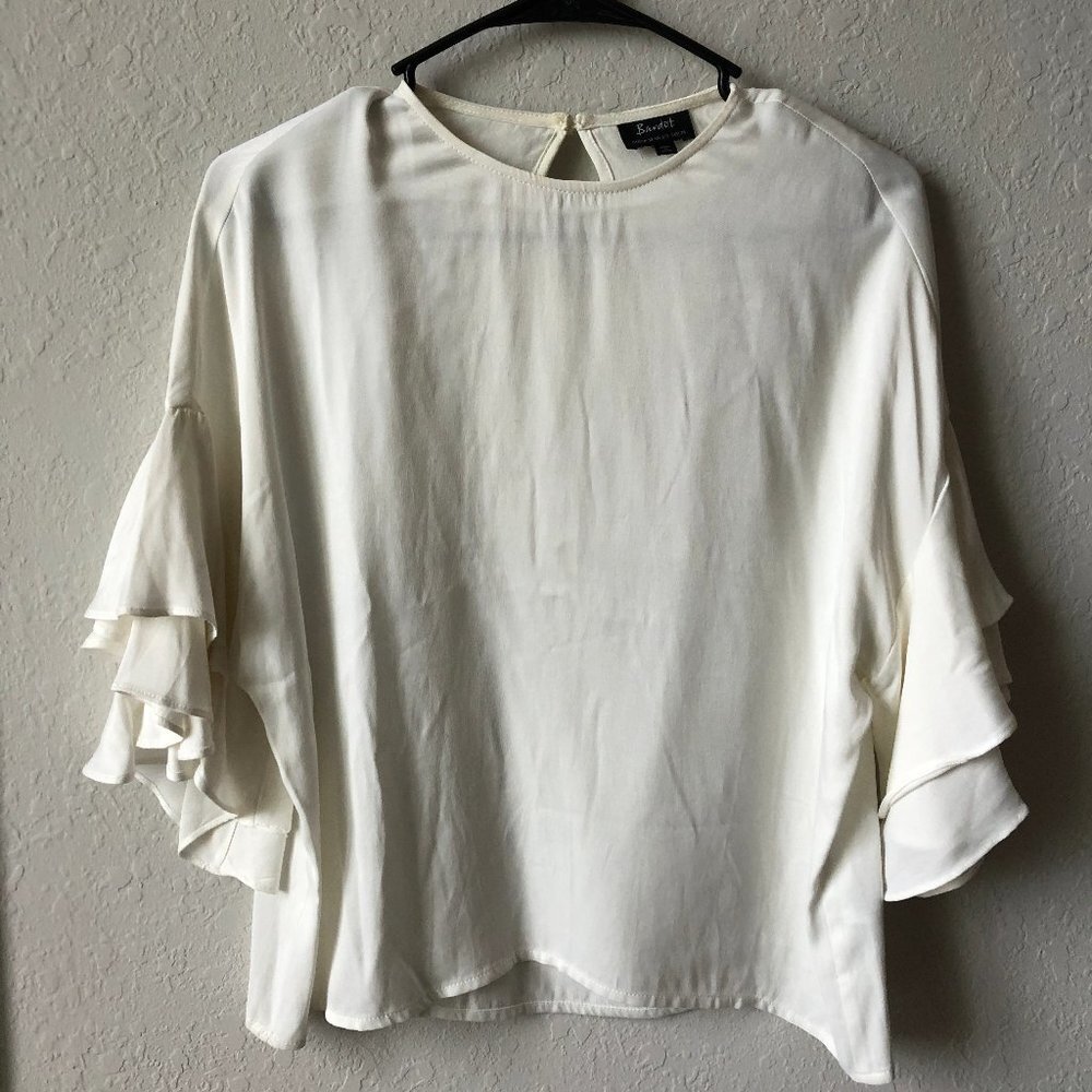 BARDOT Silky Blouse with Ruffle Sleeve White Sz S